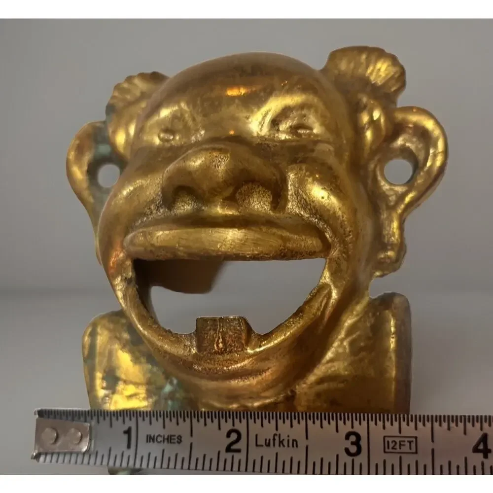 Vintage Brass Smiley Mr Pop Clown Wall Mount Bottle Opener Tooth Heavy w/ Screws
